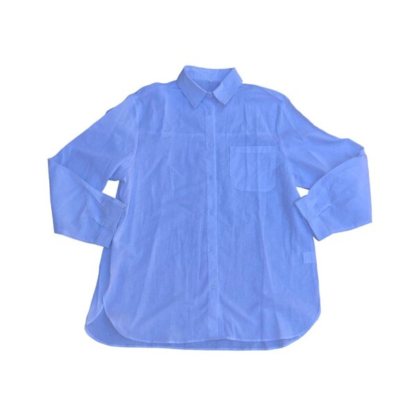 Women's Linen Blend Button Down Shirt XL Women's White Long Sleeve Collared Top - Picture 1 of 9